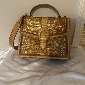 Brahmin Gold and Brown Crocodile Gabrielle Sachel purse